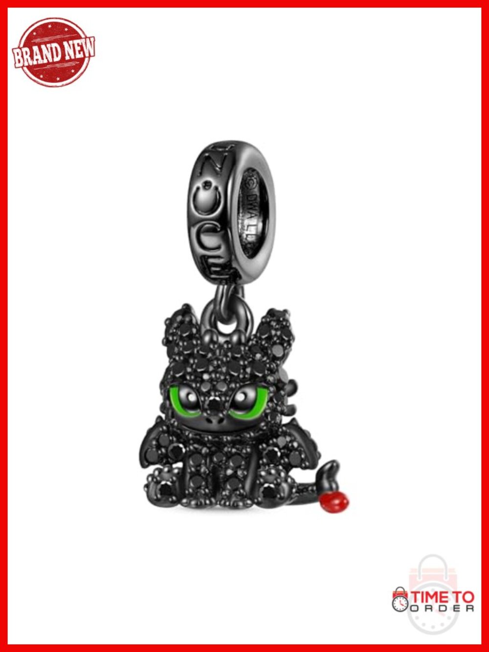 S925 Sterling Silver How to Train Your Dragon Toothless Charm Pendant, Dangle